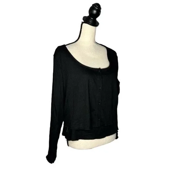 BP Black Scoop Neck Button Front Long Sleeve Sweater Women's Plus Size 3X - Picture 8 of 8